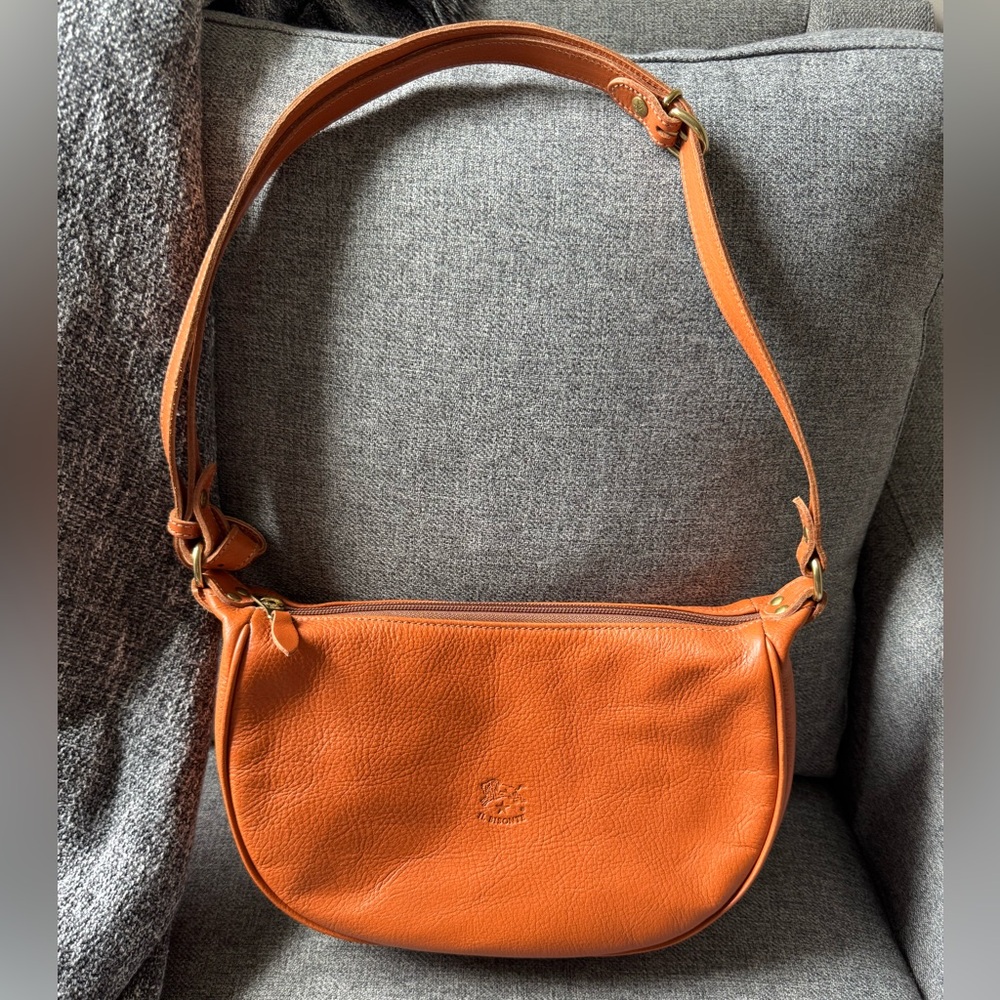 Il Bisonte Orange Pebbled Leather Shoulder Bag/crossbody bag – Made in Italy